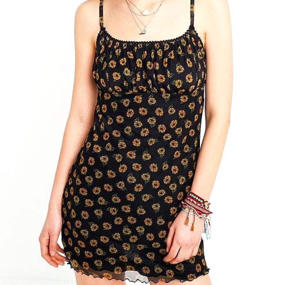 Urban Outfitters Sabrina Sunflower Print Mesh Mini Dress Size M